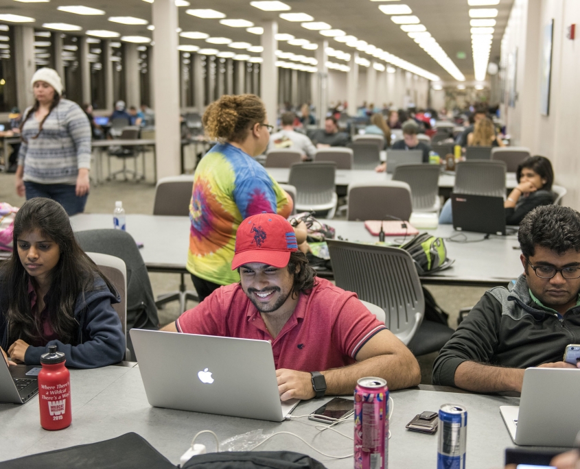 Mohit Athwani and other students study for finals on the fourth floor of Meriam Library